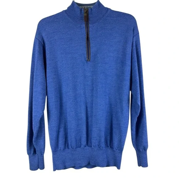 ORVIS Merino Wool Sweater 1/4 Zip Men's Top Leather Base Layer Outdoors Prep - Picture 2 of 11